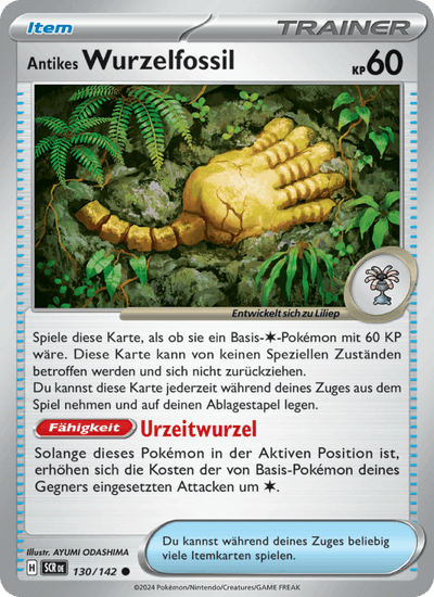 Antikes Wurzelfossil 130/142 Stellarkrone Pokémon Karte