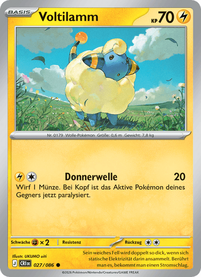 Voltilamm 027/086 Wachsendes Chaos Pokémon Karte