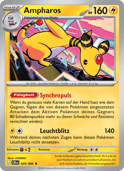 Ampharos 029/086 Wachsendes Chaos Pokémon Karte