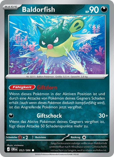 Baldorfish 052/086 Wachsendes Chaos Pokémon Karte