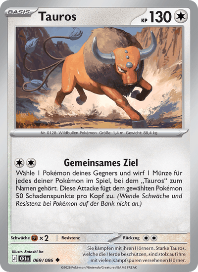 Tauros 069/086 Wachsendes Chaos Pokémon Karte
