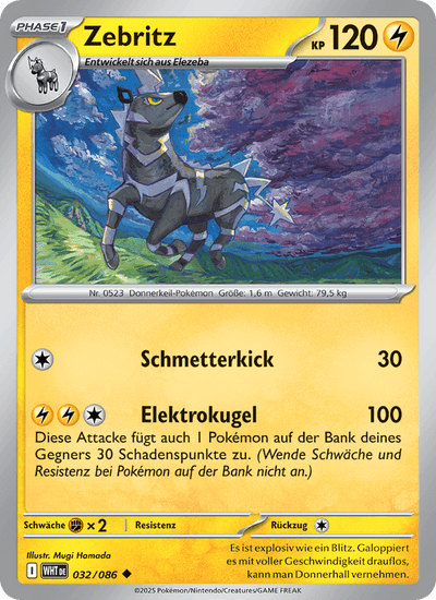 Zebritz 032/086 Weiße Flammen Pokémon Karte